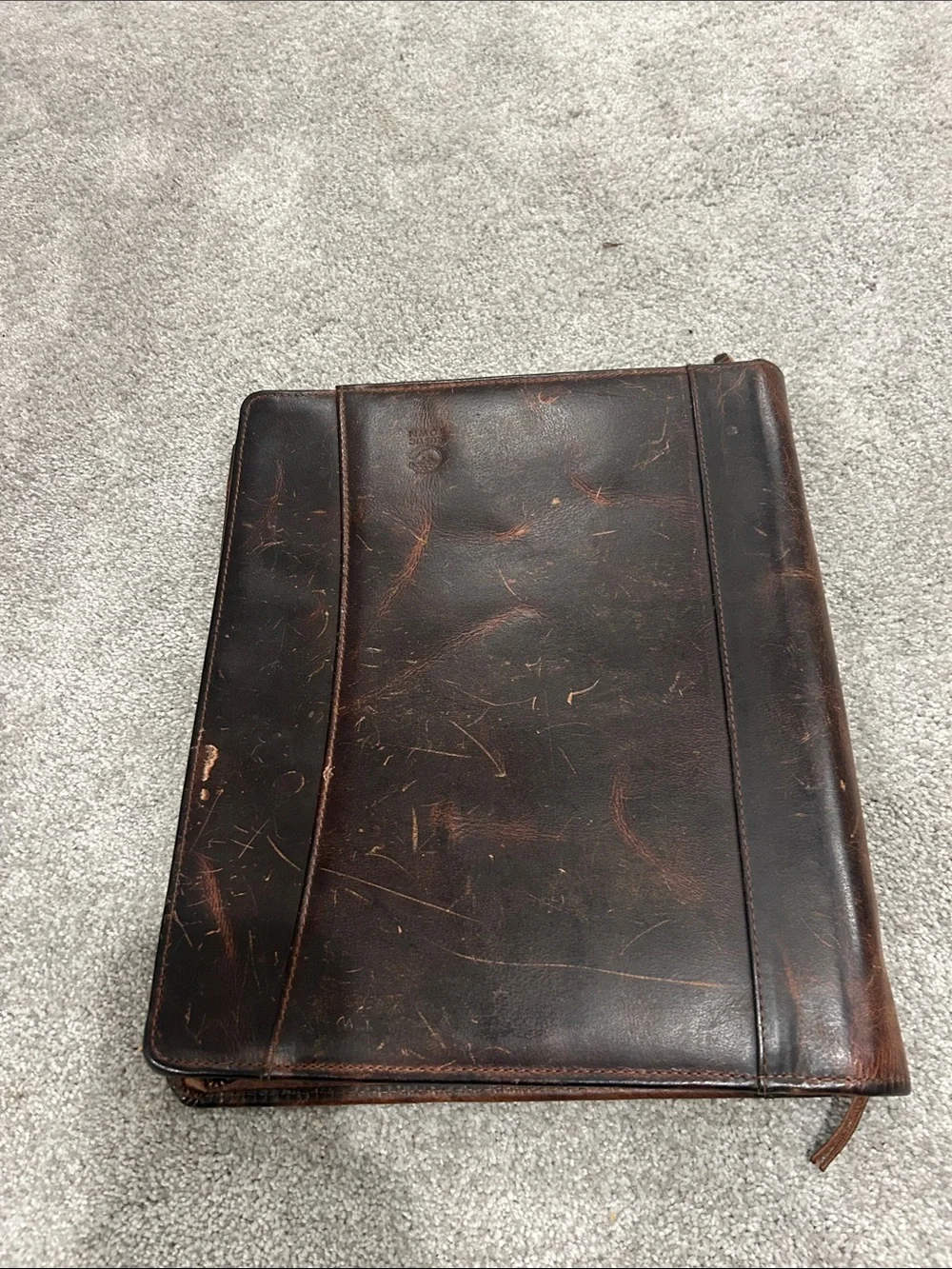 Rustic Town Distressed Brown Leather Zip Portfolio Padfolio Organizer